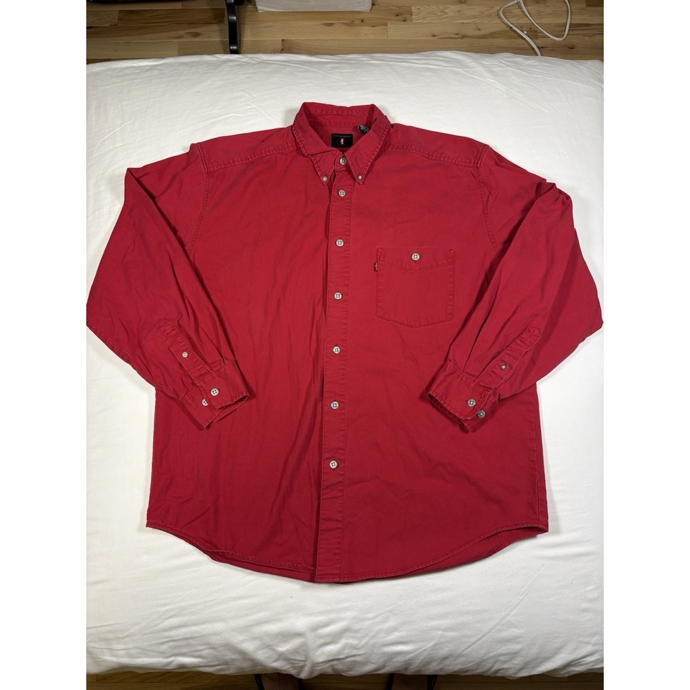 Vintage 90s Levi's Red Tab Jeans Shirt Mens Large Red Cotton Twill Button Down